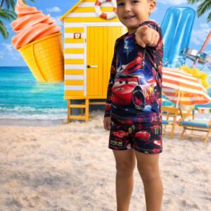 Conjunto Moda Praia Menino UV50+ Relâmpago McQueen