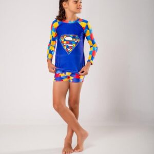 Conjunto Moda Praia Menino UV50+ Autismo Superman