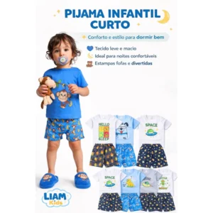 Pijama Infantil Curto Masculino Verão Conjunto Menino Roupa Infantil Leve Estampas Variadas